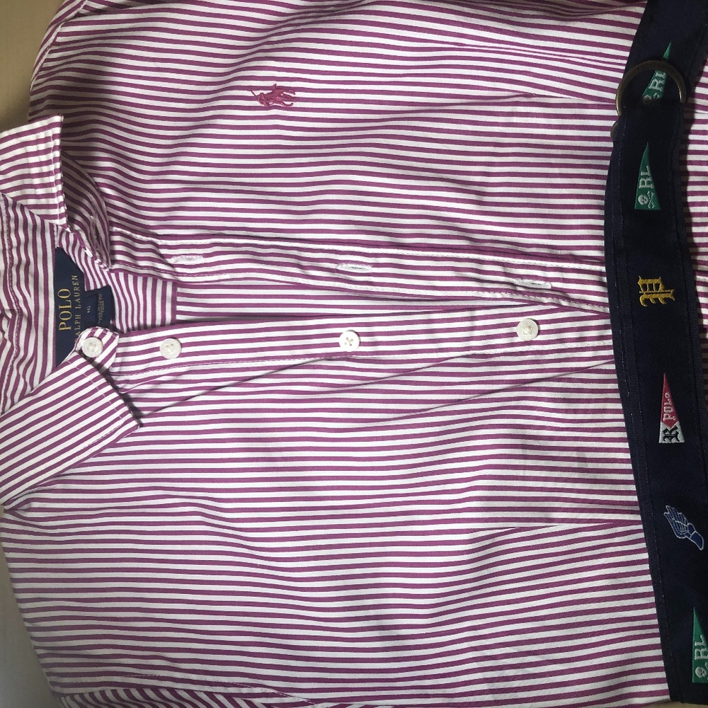 Polo Striped Cotton Shirtdress w/ Belt Girls